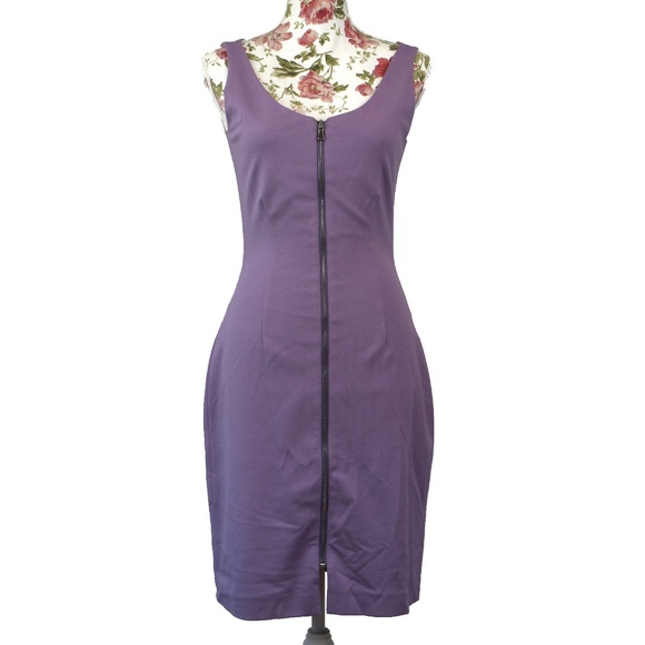 purple sheath dress with exposed zipper